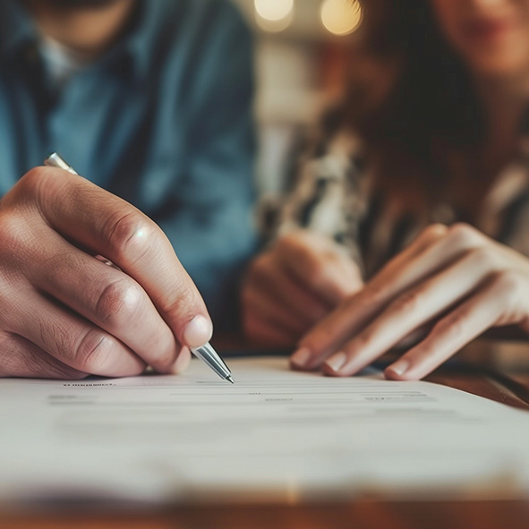 man and woman signing document